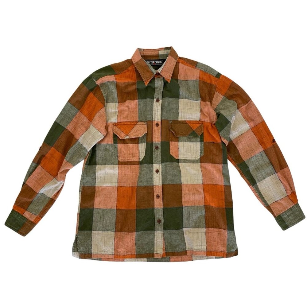 Citicraze Button Down‎ Shirt Large Plaid Long Sleeve Flannel Grunge